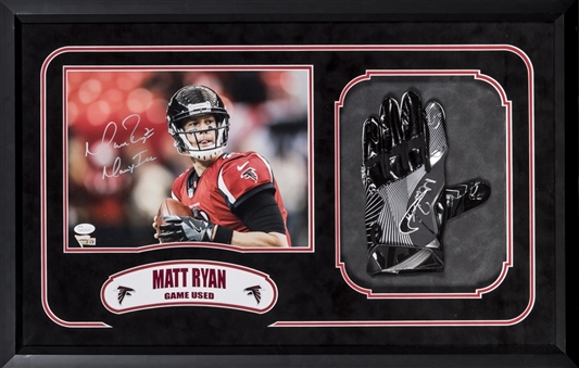 2016 Matt Ryan Game Used & Signed Nike Glove & Signed Photo In 28x18 Framed Display (Ryan COA, Fanatics & JSA)
